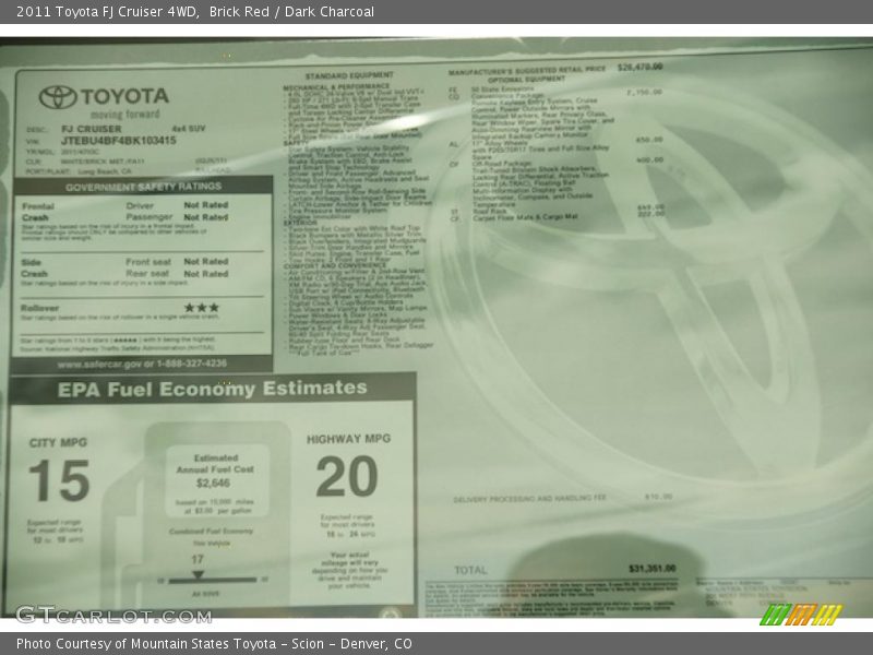 Brick Red / Dark Charcoal 2011 Toyota FJ Cruiser 4WD