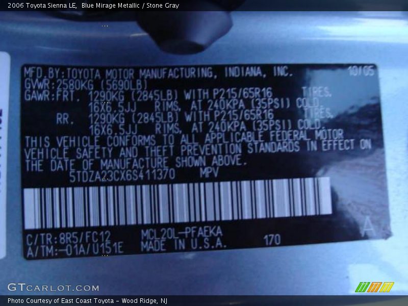 Blue Mirage Metallic / Stone Gray 2006 Toyota Sienna LE