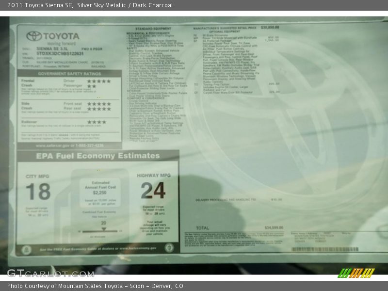  2011 Sienna SE Window Sticker