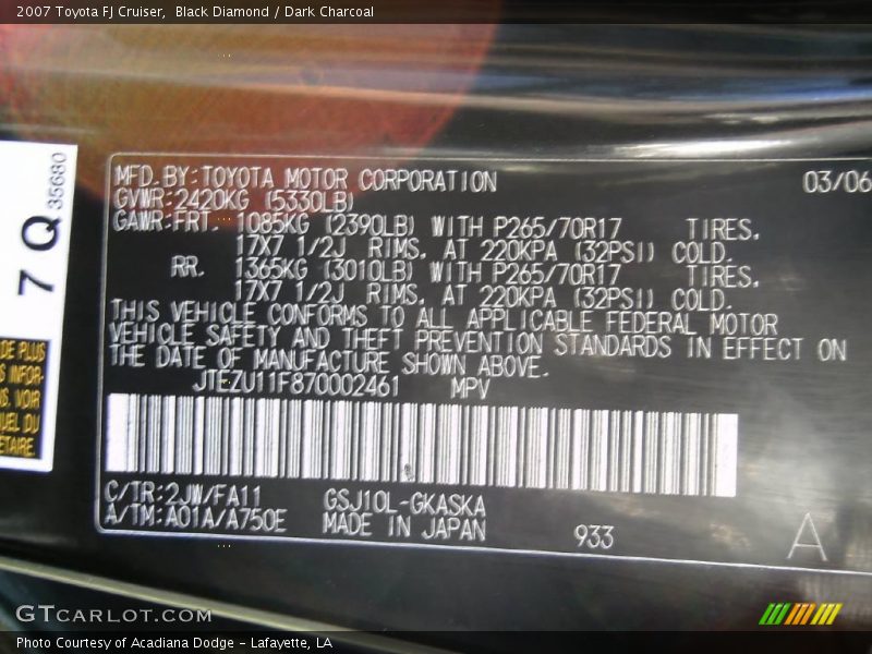 Black Diamond / Dark Charcoal 2007 Toyota FJ Cruiser
