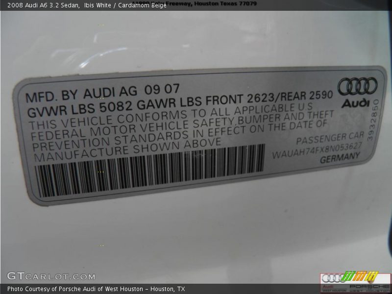 Ibis White / Cardamom Beige 2008 Audi A6 3.2 Sedan