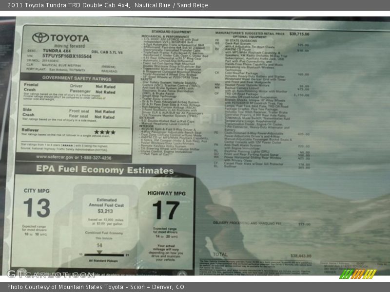  2011 Tundra TRD Double Cab 4x4 Window Sticker