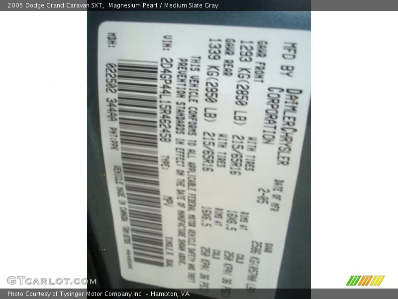 Magnesium Pearl / Medium Slate Gray 2005 Dodge Grand Caravan SXT