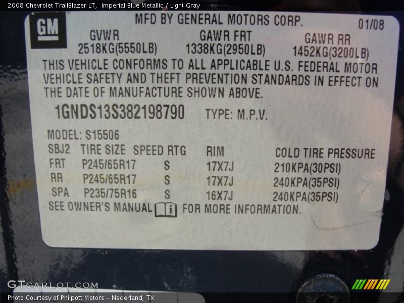 Imperial Blue Metallic / Light Gray 2008 Chevrolet TrailBlazer LT
