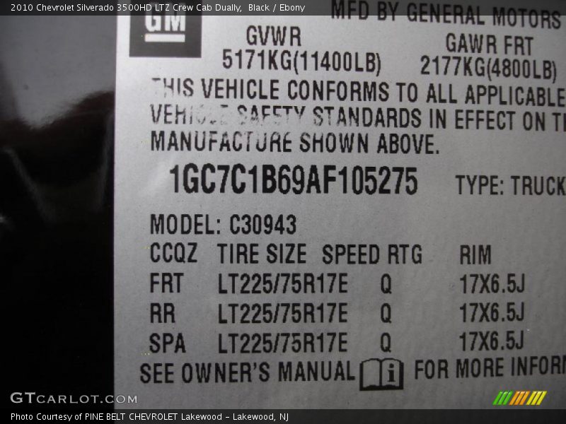 Info Tag of 2010 Silverado 3500HD LTZ Crew Cab Dually