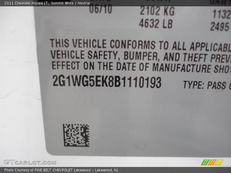 Summit White / Neutral 2011 Chevrolet Impala LT