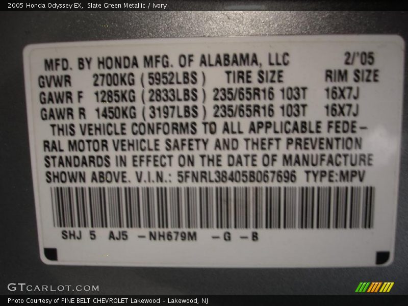 Slate Green Metallic / Ivory 2005 Honda Odyssey EX