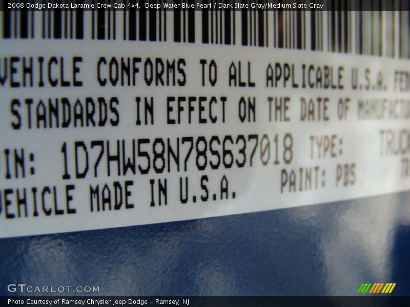 Deep Water Blue Pearl / Dark Slate Gray/Medium Slate Gray 2008 Dodge Dakota Laramie Crew Cab 4x4