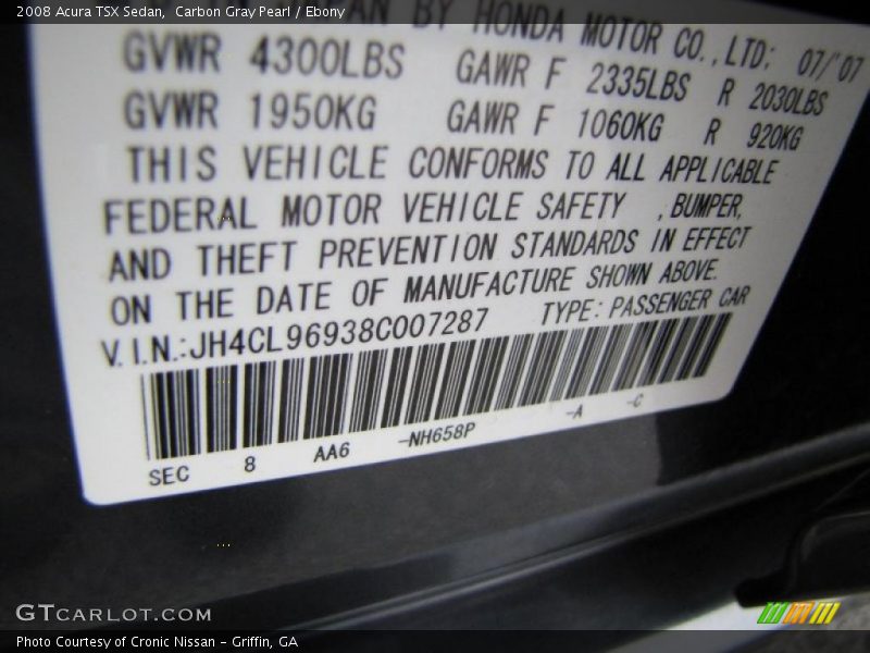 Carbon Gray Pearl / Ebony 2008 Acura TSX Sedan