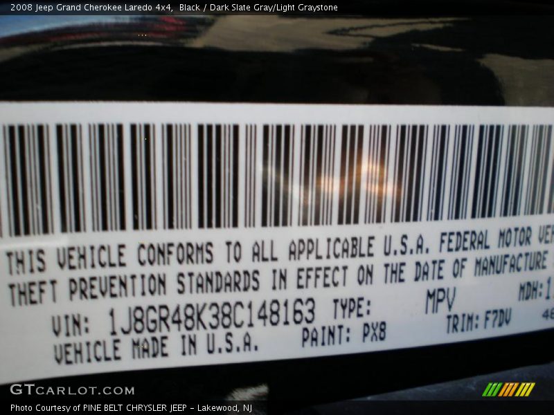 Black / Dark Slate Gray/Light Graystone 2008 Jeep Grand Cherokee Laredo 4x4