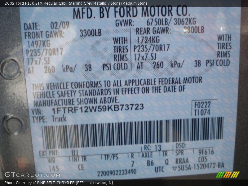 Sterling Grey Metallic / Stone/Medium Stone 2009 Ford F150 STX Regular Cab