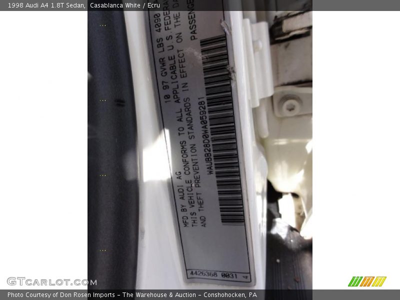 Casablanca White / Ecru 1998 Audi A4 1.8T Sedan