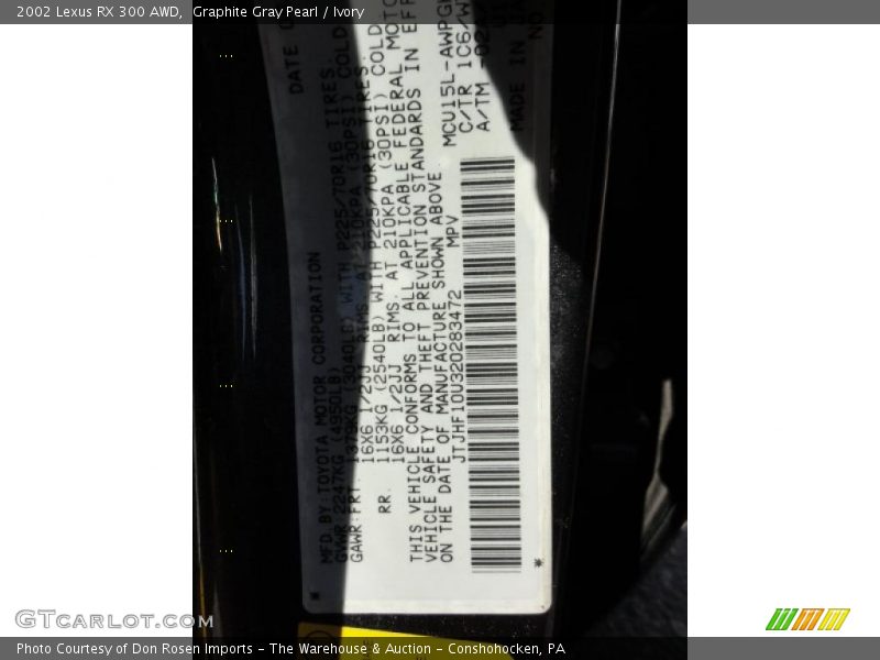Graphite Gray Pearl / Ivory 2002 Lexus RX 300 AWD