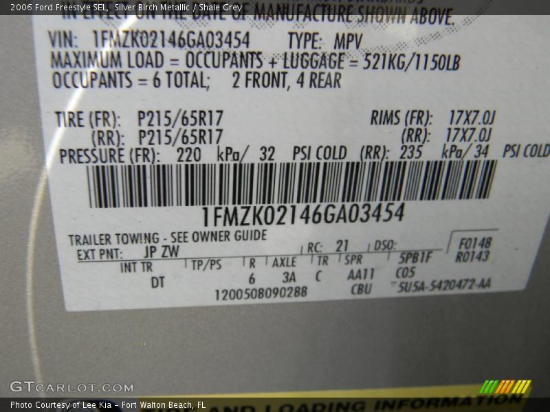 2006 Freestyle SEL Silver Birch Metallic Color Code JP
