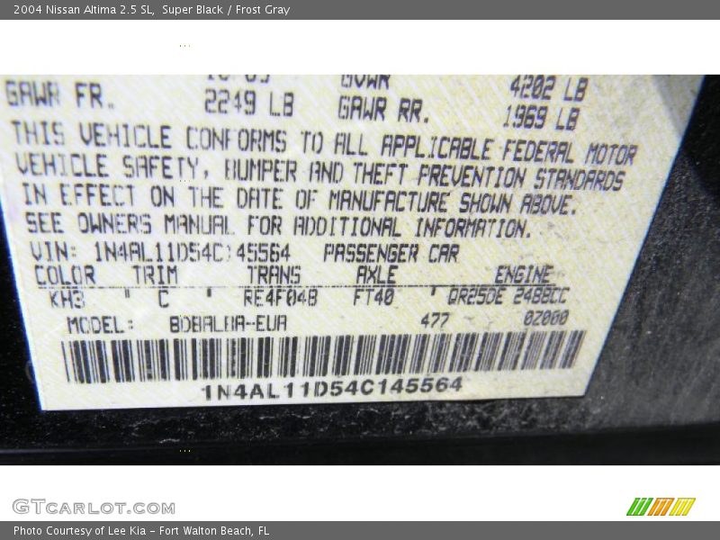 Super Black / Frost Gray 2004 Nissan Altima 2.5 SL