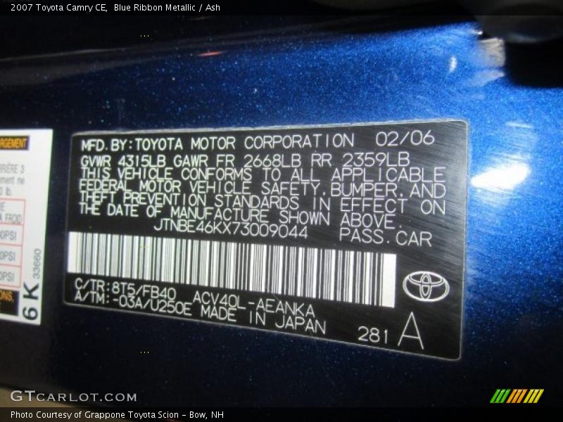 Blue Ribbon Metallic / Ash 2007 Toyota Camry CE