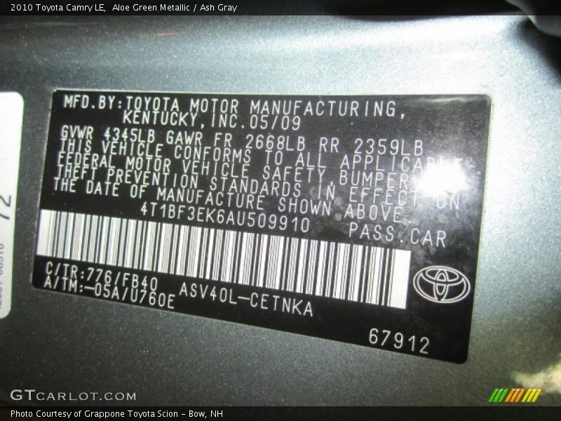 Aloe Green Metallic / Ash Gray 2010 Toyota Camry LE