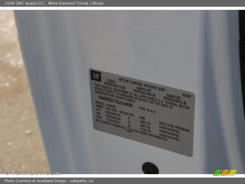 White Diamond Tricoat / Ebony 2008 GMC Acadia SLT
