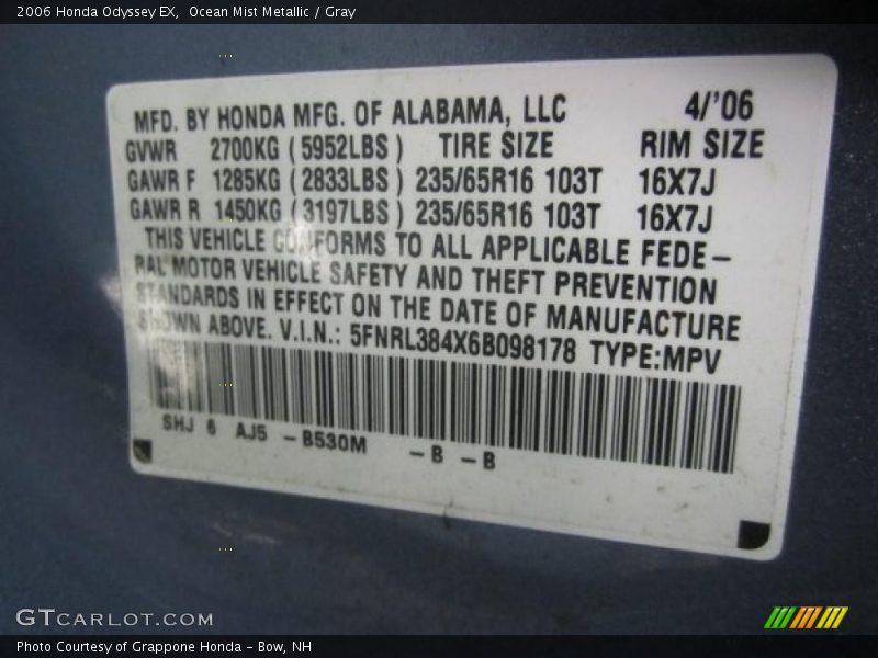 Ocean Mist Metallic / Gray 2006 Honda Odyssey EX
