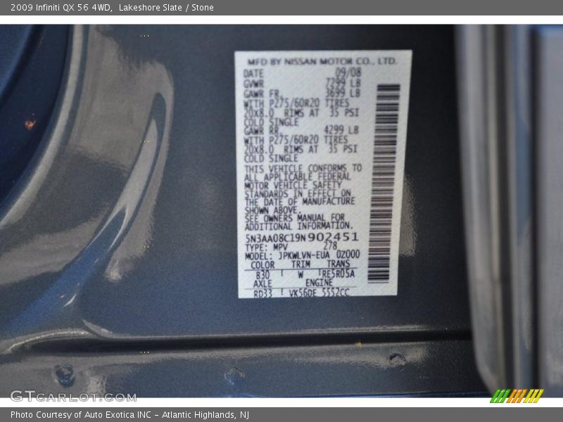 2009 QX 56 4WD Lakeshore Slate Color Code B30