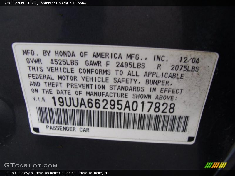 Anthracite Metallic / Ebony 2005 Acura TL 3.2