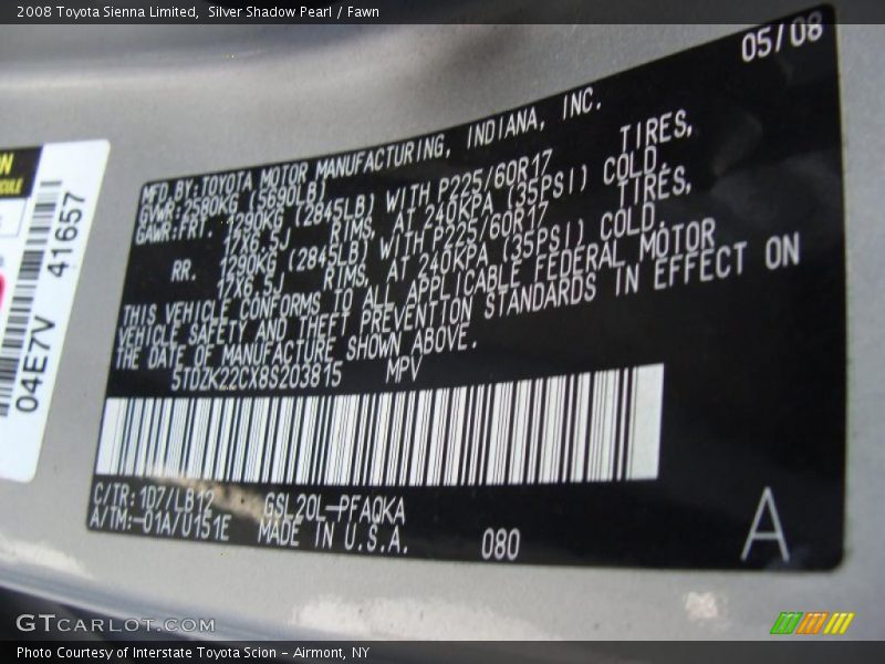 Silver Shadow Pearl / Fawn 2008 Toyota Sienna Limited