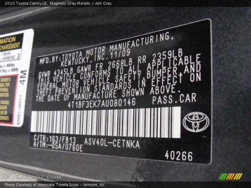 Magnetic Gray Metallic / Ash Gray 2010 Toyota Camry LE
