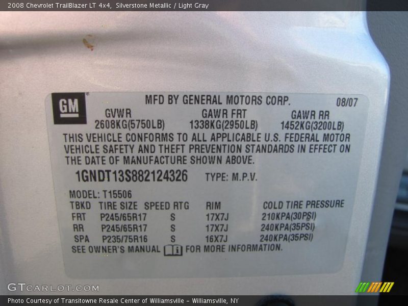Silverstone Metallic / Light Gray 2008 Chevrolet TrailBlazer LT 4x4