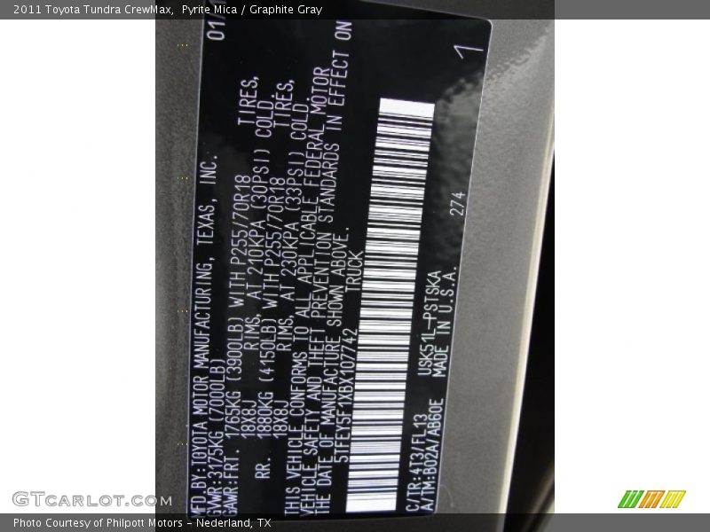 2011 Tundra CrewMax Pyrite Mica Color Code 4T3