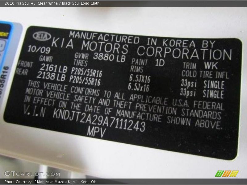 Clear White / Black Soul Logo Cloth 2010 Kia Soul +