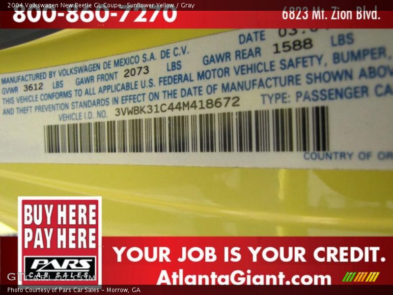 Sunflower Yellow / Gray 2004 Volkswagen New Beetle GL Coupe
