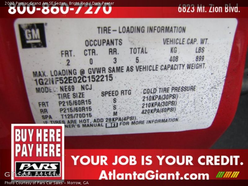 Bright Red / Dark Pewter 2002 Pontiac Grand Am SE Sedan