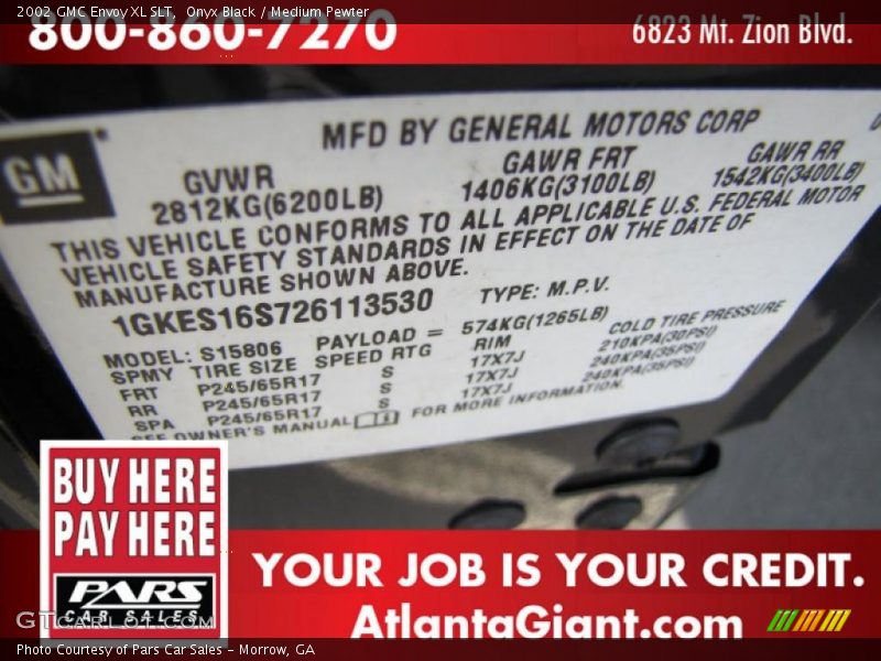 Onyx Black / Medium Pewter 2002 GMC Envoy XL SLT