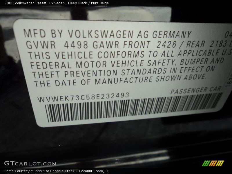 Deep Black / Pure Beige 2008 Volkswagen Passat Lux Sedan