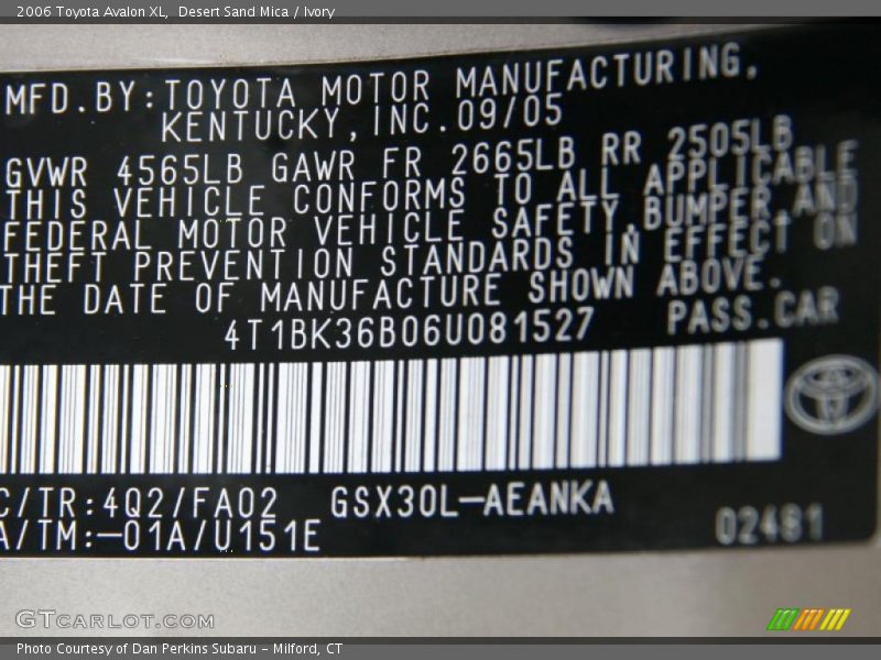 Desert Sand Mica / Ivory 2006 Toyota Avalon XL