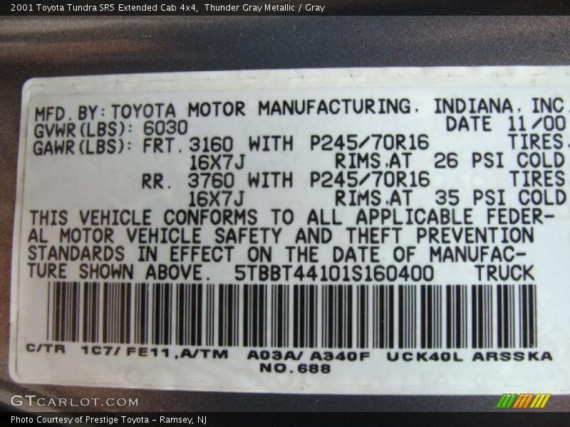 Thunder Gray Metallic / Gray 2001 Toyota Tundra SR5 Extended Cab 4x4