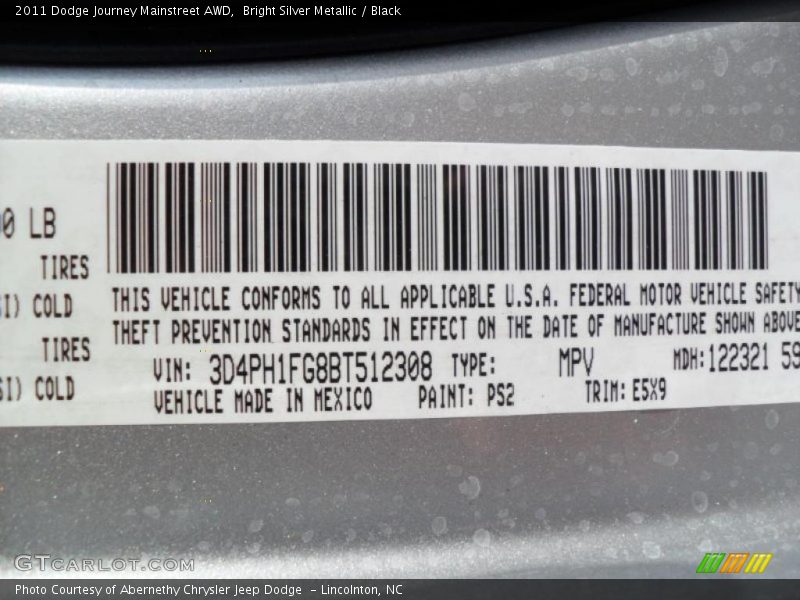 Bright Silver Metallic / Black 2011 Dodge Journey Mainstreet AWD