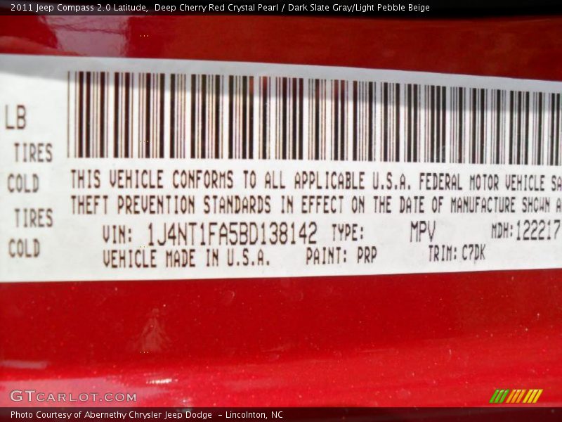 Deep Cherry Red Crystal Pearl / Dark Slate Gray/Light Pebble Beige 2011 Jeep Compass 2.0 Latitude