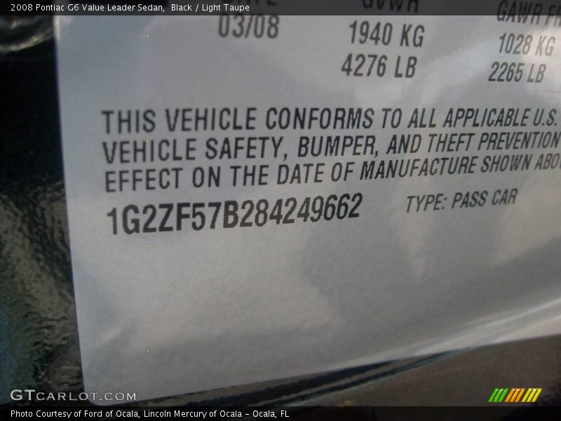 Black / Light Taupe 2008 Pontiac G6 Value Leader Sedan