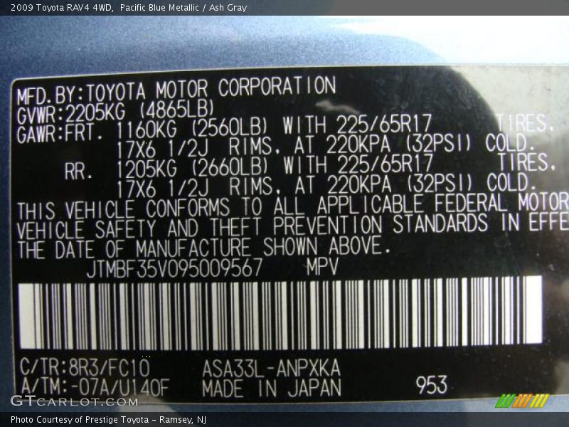2009 RAV4 4WD Pacific Blue Metallic Color Code 8R3