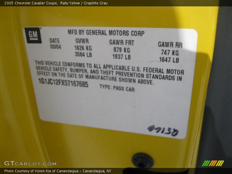 Rally Yellow / Graphite Gray 2005 Chevrolet Cavalier Coupe