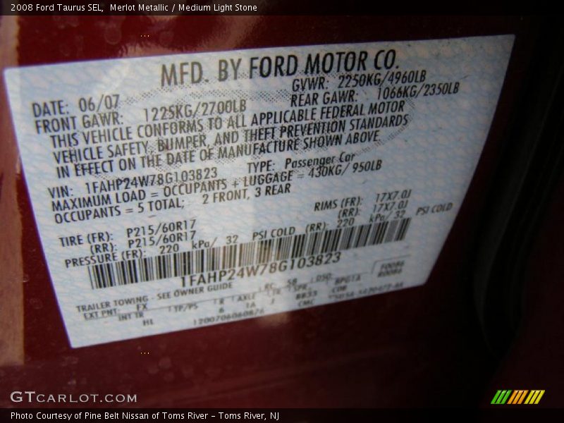 Merlot Metallic / Medium Light Stone 2008 Ford Taurus SEL