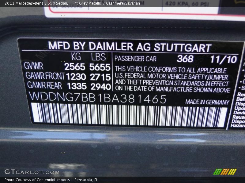 Flint Grey Metallic / Cashmere/Savanah 2011 Mercedes-Benz S 550 Sedan