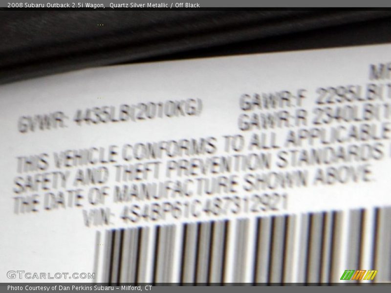 Quartz Silver Metallic / Off Black 2008 Subaru Outback 2.5i Wagon