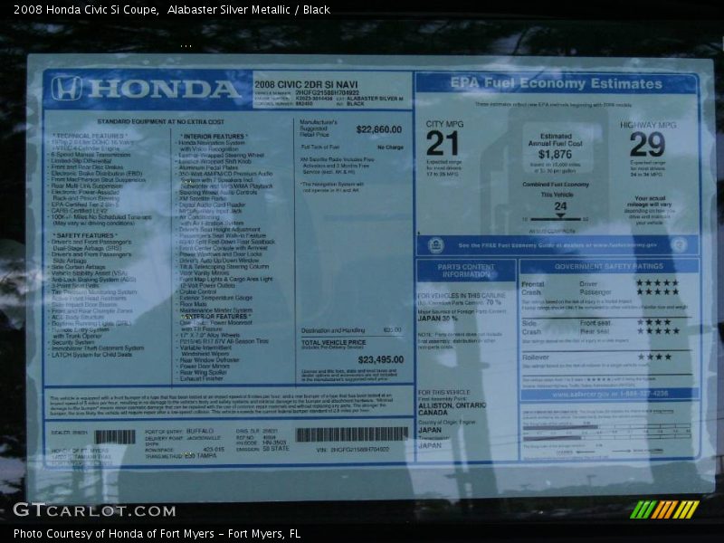 Alabaster Silver Metallic / Black 2008 Honda Civic Si Coupe