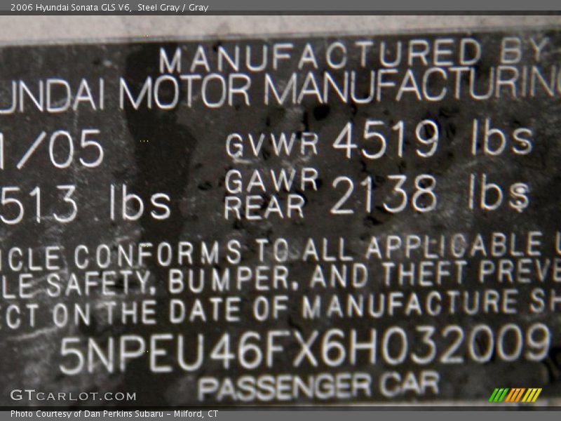 Steel Gray / Gray 2006 Hyundai Sonata GLS V6