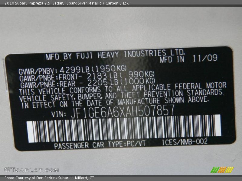 Spark Silver Metallic / Carbon Black 2010 Subaru Impreza 2.5i Sedan