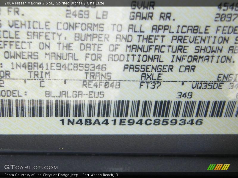 Spirited Bronze / Cafe Latte 2004 Nissan Maxima 3.5 SL