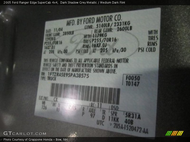 Dark Shadow Grey Metallic / Medium Dark Flint 2005 Ford Ranger Edge SuperCab 4x4