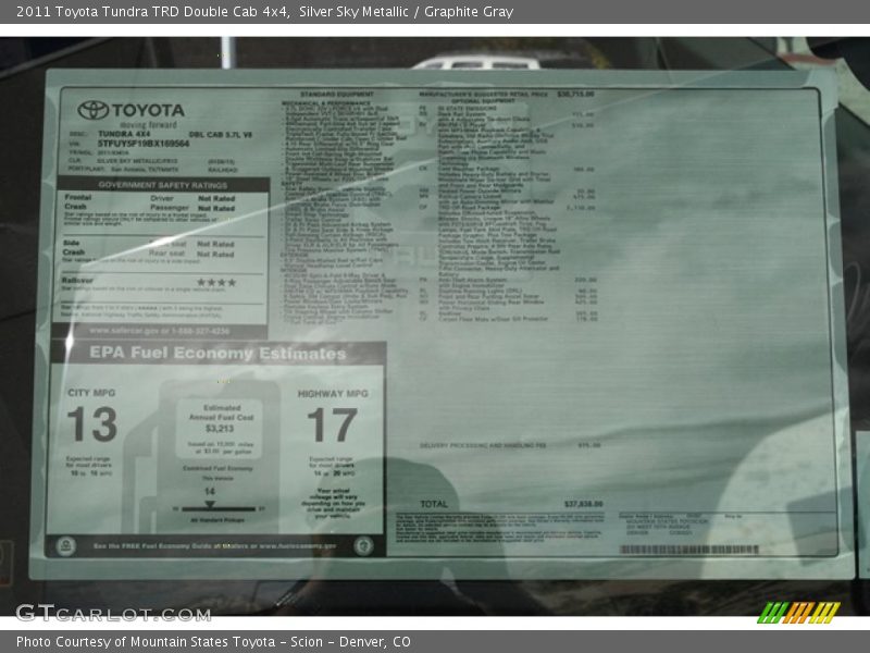  2011 Tundra TRD Double Cab 4x4 Window Sticker